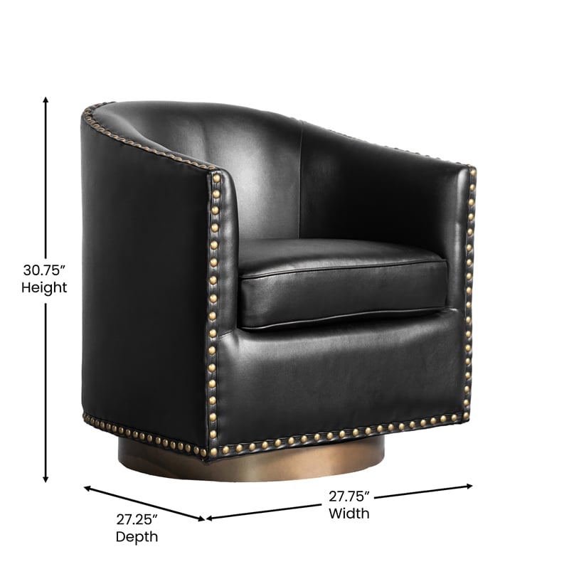 Pemberly Row Classic Club Style Chair with 360 Swivel Base & Nail Trim in Black