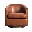 Pemberly Row Classic Club Style Chair with 360 Swivel Base & Nail Trim in Brown