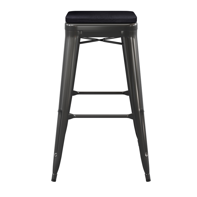 Pemberly Row Indoor/Outdoor Backless Bar Stool with Poly Seat in Black