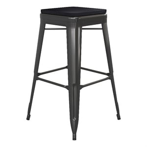 Pemberly Row Indoor/Outdoor Backless Bar Stool with Poly Seat in Black