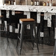 Pemberly Row Indoor/Outdoor Backless Bar Stool with Poly Seat in Black/Teak