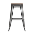 Pemberly Row Indoor/Outdoor Backless Bar Stool with Poly Seat in Black/Teak