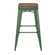 Pemberly Row Indoor/Outdoor Backless Bar Stool with Poly Seat in Green/Teak