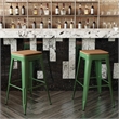 Pemberly Row Indoor/Outdoor Backless Bar Stool with Poly Seat in Green/Teak