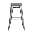 Pemberly Row Indoor/Outdoor Backless Bar Stool with Poly Seat in Green/Teak