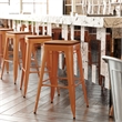 Pemberly Row Indoor/Outdoor Backless Bar Stool with Poly Seat in Orange/Teak