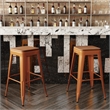 Pemberly Row Indoor/Outdoor Backless Bar Stool with Poly Seat in Orange/Teak