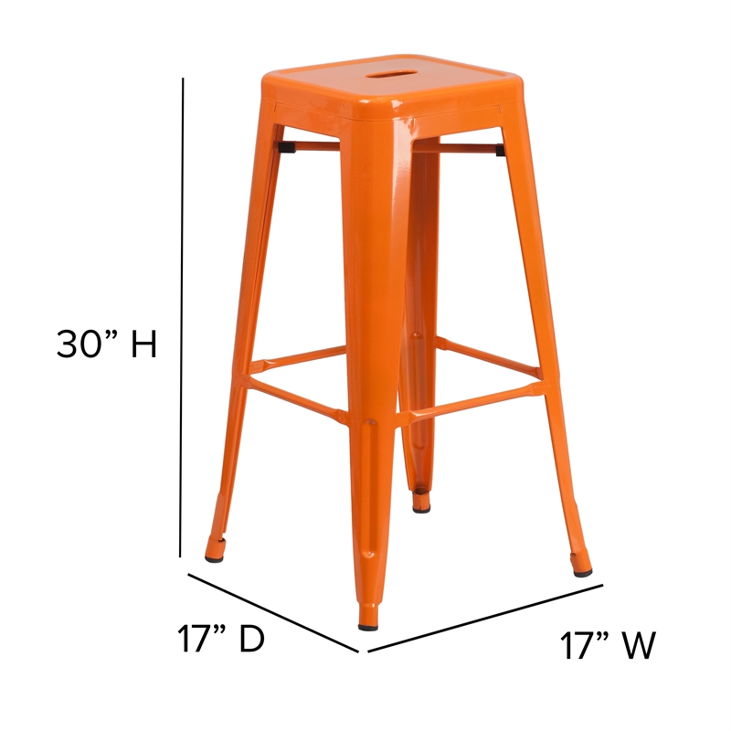 Pemberly Row Indoor/Outdoor Backless Bar Stool with Poly Seat in Orange/Teak