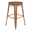 Pemberly Row Indoor/Outdoor Backless Bar Stool with Poly Seat in Orange/Teak