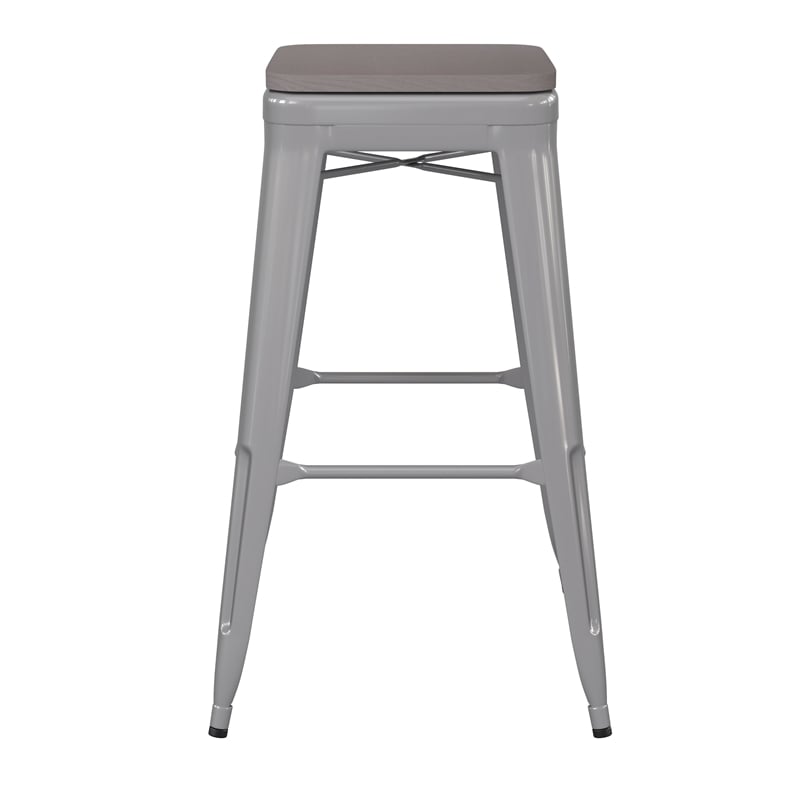 Pemberly Row Indoor/Outdoor Backless Bar Stool with Poly Seat in Silver/Gray