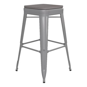 Pemberly Row Indoor/Outdoor Backless Bar Stool with Poly Seat in Silver/Gray