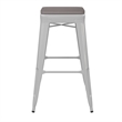 Pemberly Row Indoor/Outdoor Backless Bar Stool with Poly Seat in White/Gray