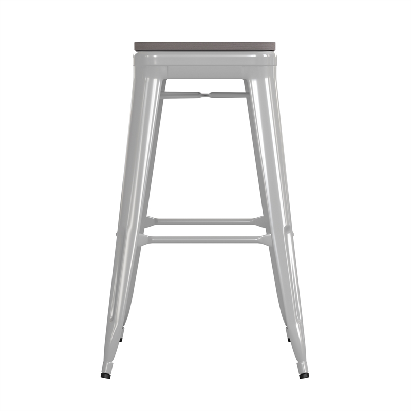 Pemberly Row Indoor/Outdoor Backless Bar Stool with Poly Seat in White/Gray