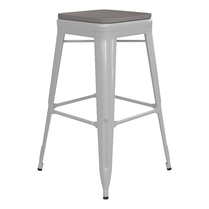 Pemberly Row Indoor/Outdoor Backless Bar Stool with Poly Seat in White/Gray