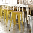 Pemberly Row Indoor/Outdoor Backless Bar Stool with Poly Seat in Yellow/Teak