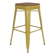 Pemberly Row Indoor/Outdoor Backless Bar Stool with Poly Seat in Yellow/Teak