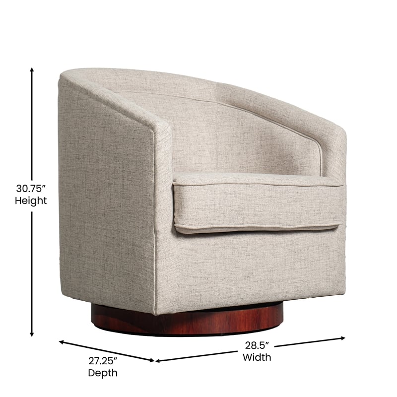 Pemberly Row Traditional Club Style Accent Chair with 360 Swivel Base in Cream