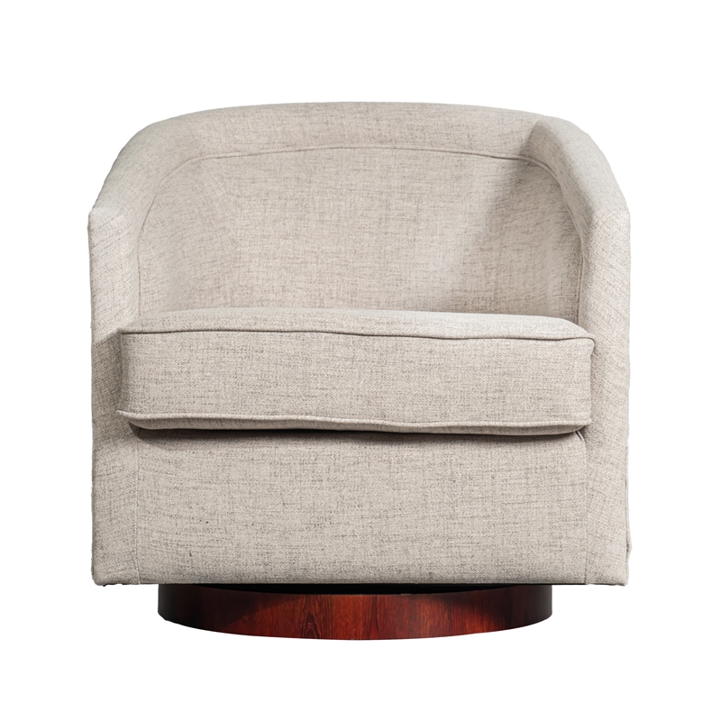 Pemberly Row Traditional Club Style Accent Chair with 360 Swivel Base in Cream