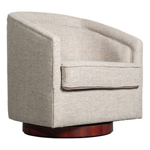 Pemberly Row Traditional Club Style Accent Chair with 360 Swivel Base in Cream