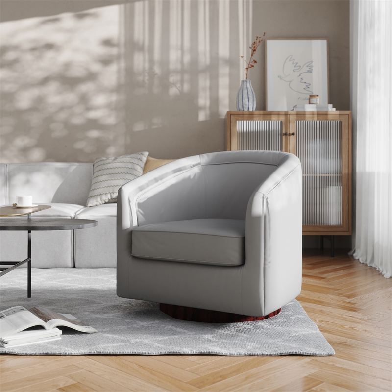 Pemberly Row Traditional Club Style Chair with 360 Swivel Base in Gray