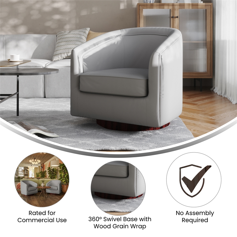 Pemberly Row Traditional Club Style Chair with 360 Swivel Base in Gray