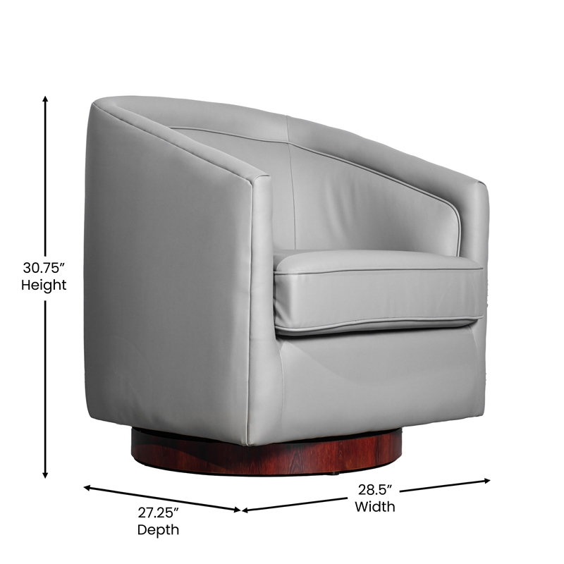 Pemberly Row Traditional Club Style Chair with 360 Swivel Base in Gray
