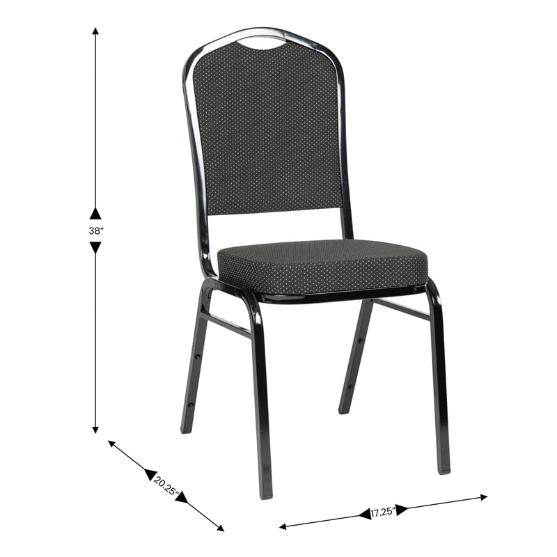 Pemberly Row Crown Back Banquet Stack Chair in Black Dot Patterned/Black Frame