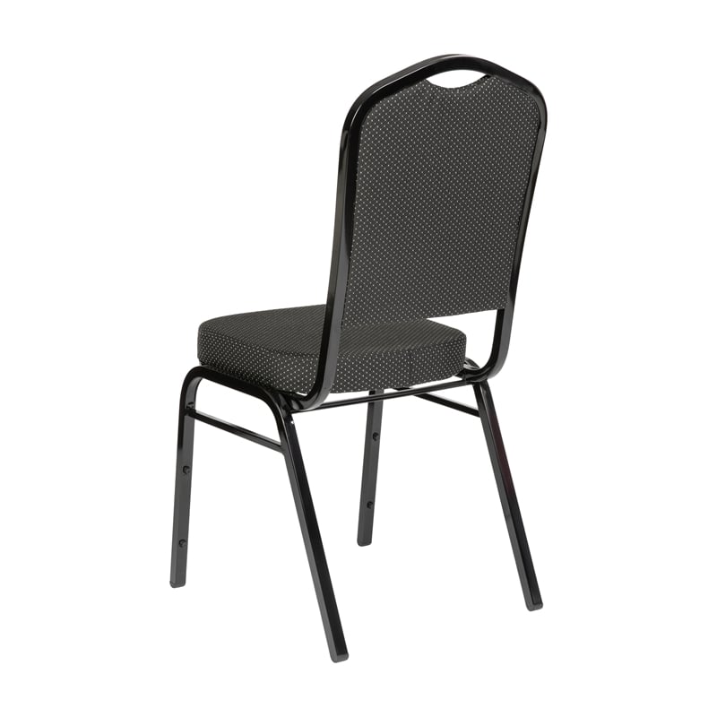 Pemberly Row Crown Back Banquet Stack Chair in Black Dot Patterned/Black Frame