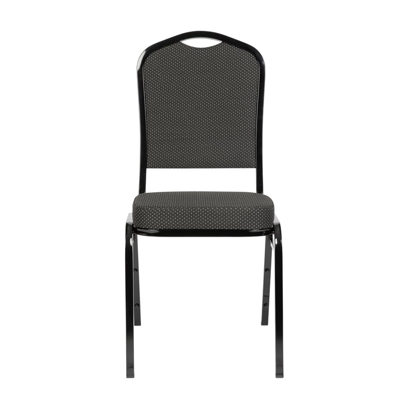 Pemberly Row Crown Back Banquet Stack Chair in Black Dot Patterned/Black Frame