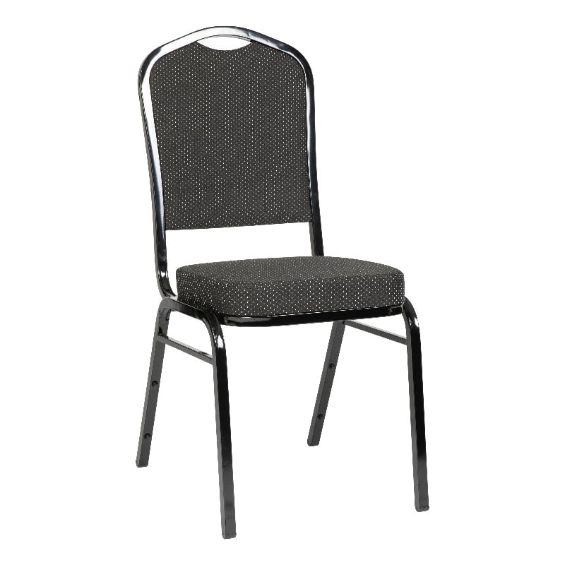 Pemberly Row Crown Back Banquet Stack Chair in Black Dot Patterned/Black Frame
