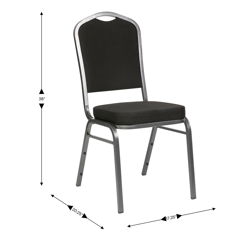 Pemberly Row Crown Back Stacking Banquet Chair in Black/Silver Vein Frame