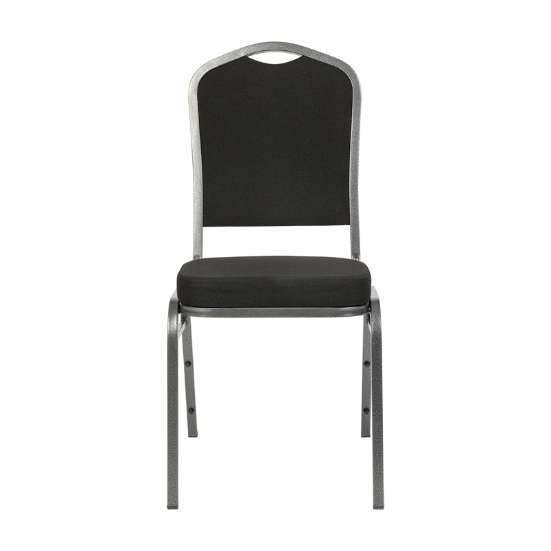 Pemberly Row Crown Back Stacking Banquet Chair in Black/Silver Vein Frame