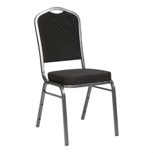 Pemberly Row Crown Back Stacking Banquet Chair in Black/Silver Vein Frame