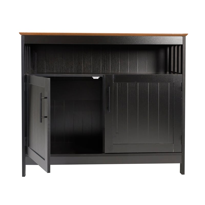 Pemberly Row Classic Sideboard and Buffet Cabinet with Storage in Black/Walnut