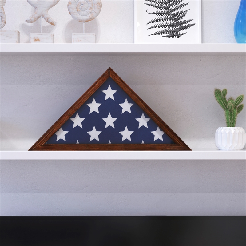 Pemberly Row Solid Wood Rustic Brown Display Case for 9.5 x 5 Veterans Flag