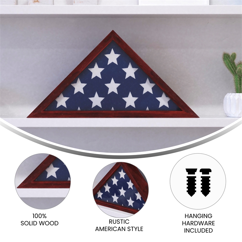 Pemberly Row Solid Wood Rustic Brown Display Case for 9.5 x 5 Veterans Flag