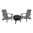 Pemberly Row Star & Moon Fire Pit with Cover & 2 Light Gray Adirondack Chairs