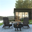 Pemberly Row Star & Moon Fire Pit with Cover & 2 Slate Gray Adirondack Chairs