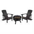 Pemberly Row Star & Moon Fire Pit with Cover & 2 Slate Gray Adirondack Chairs