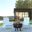 Pemberly Row Star and Moon Fire Pit with Cover and 2 White Adirondack Chairs