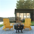 Pemberly Row Star and Moon Fire Pit with Cover and 2 Yellow Adirondack Chairs