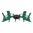 Pemberly Row Star and Moon Fire Pit with Cover and 4 Green Adirondack Chairs