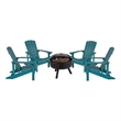 Pemberly Row Star and Moon Fire Pit with Cover and 4 Sea Foam Adirondack Chairs