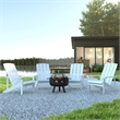 Pemberly Row Star and Moon Fire Pit with Cover and 4 White Adirondack Chairs