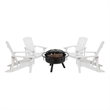 Pemberly Row Star and Moon Fire Pit with Cover and 4 White Adirondack Chairs