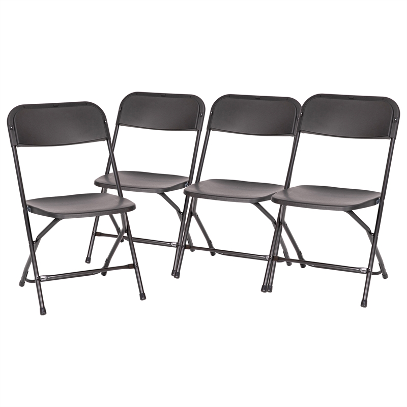 Pemberly Row Wide and Tall Black Plastic Folding Chairs 4 Pack