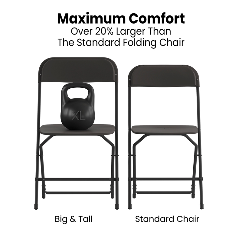 Pemberly Row Wide and Tall Black Plastic Folding Chairs 4 Pack