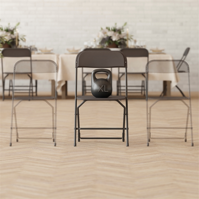 Pemberly Row Wide and Tall Black Plastic Folding Chairs 4 Pack