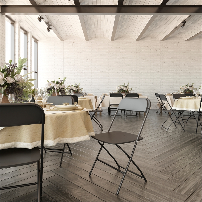 Pemberly Row Wide and Tall Black Plastic Folding Chairs 4 Pack