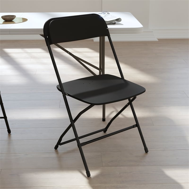 Pemberly Row Wide and Tall Black Plastic Folding Chairs 4 Pack